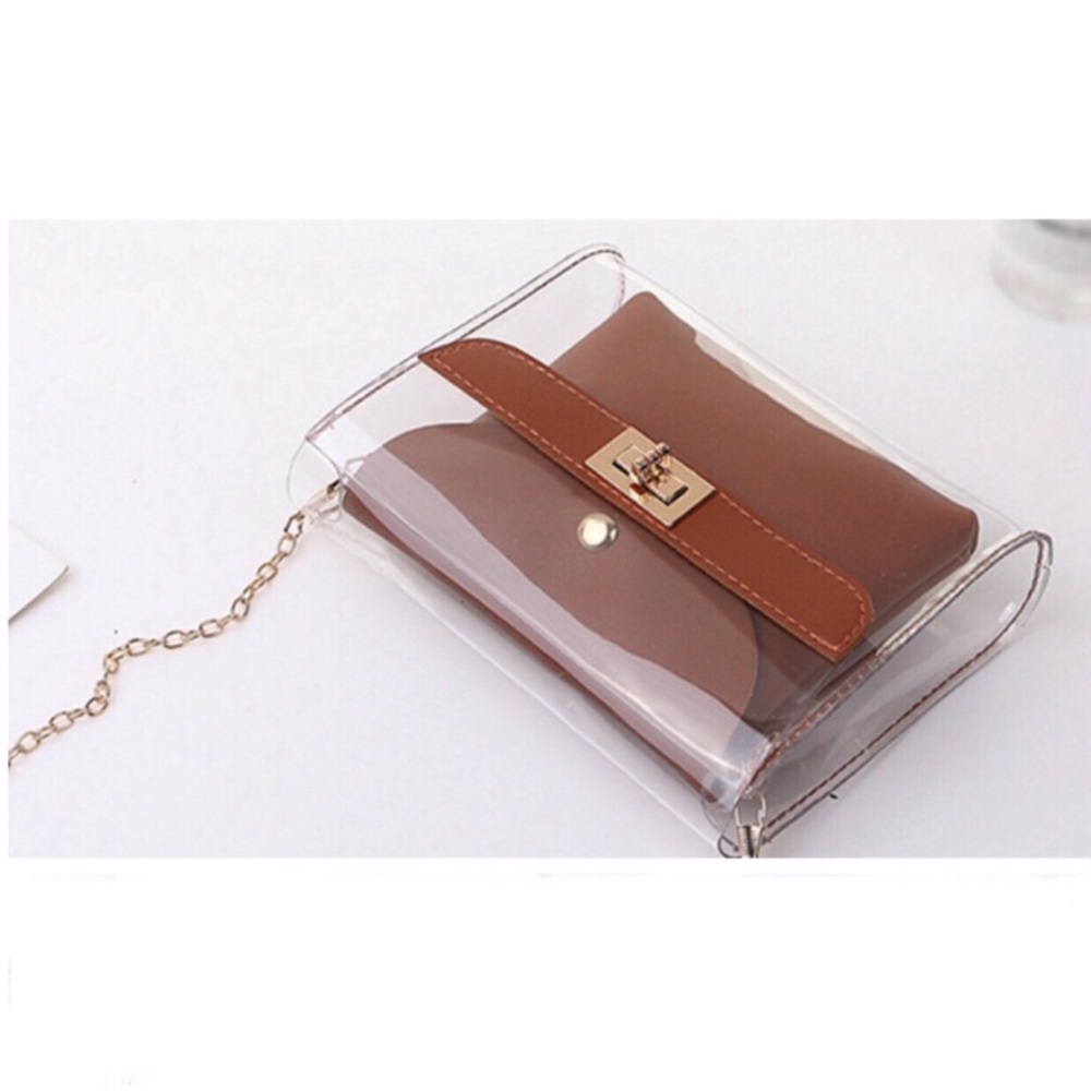 RESTOCK CLEAR CROSSBODY WITH BROWN TRIM AND INSERT - Picture 2 of 3